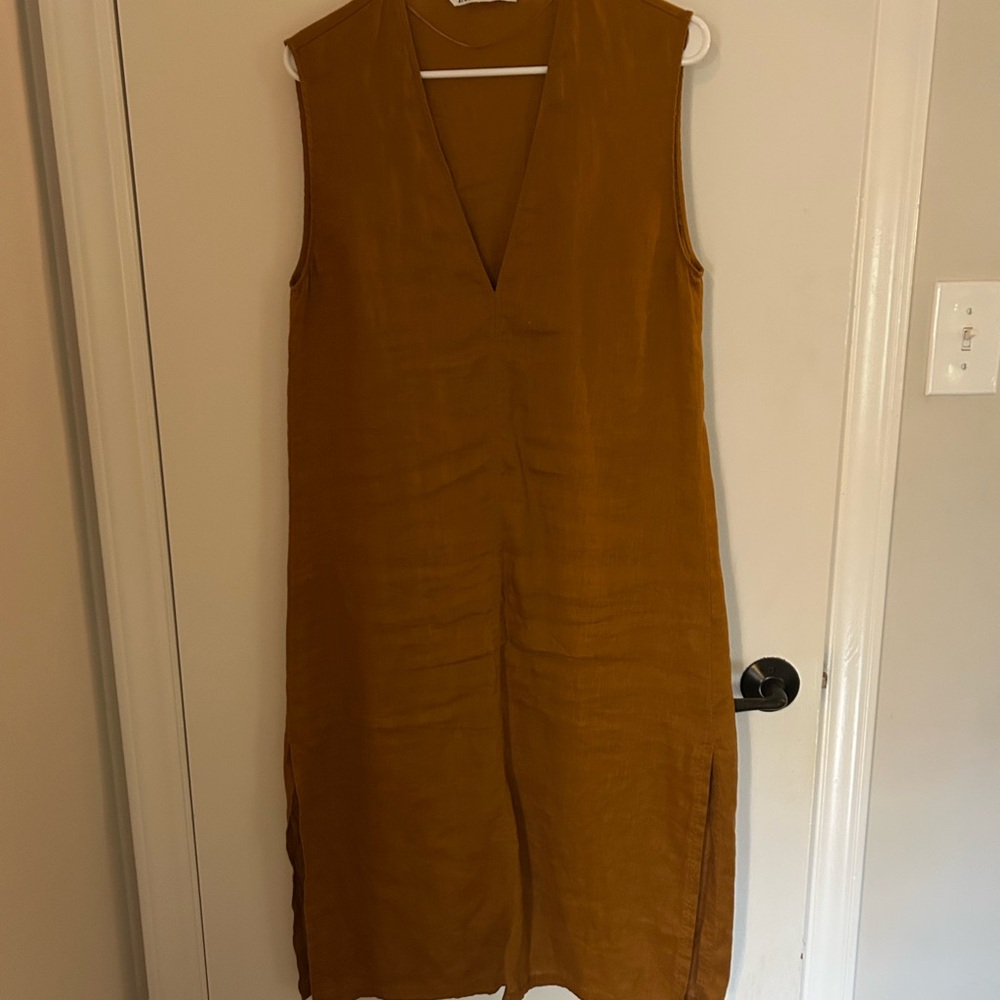 Zara V-Neck Sleeveless Midi Dress in Mustard